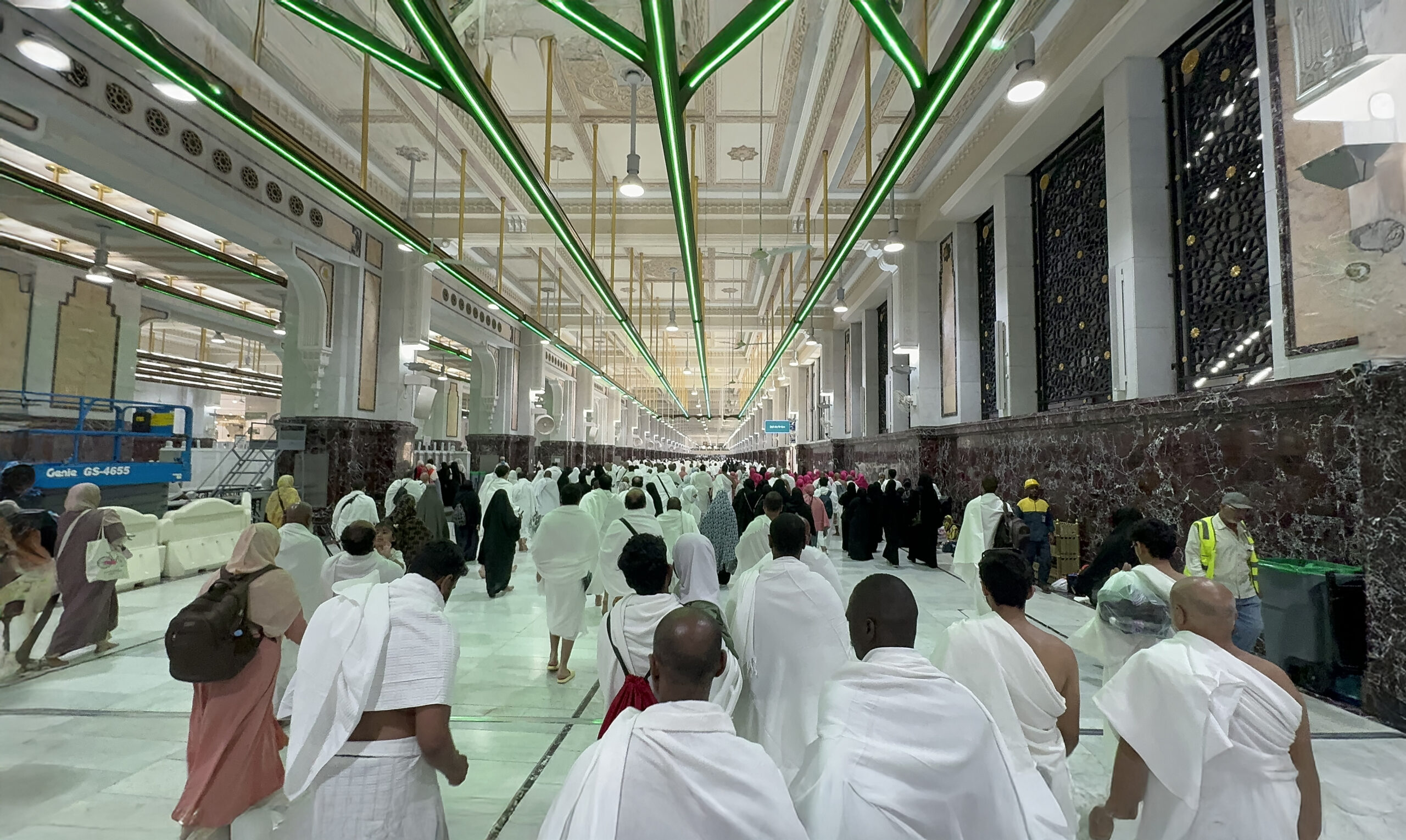 Mecca, Saudi Arabia, May 2 2024: Muslim pilgrims performing Sa'i between Safa and Marwa during Hajj and Umrah in Mecca. A sacred Islamic ritual retracing Hajar's journey, set between two hills near Masjid al-Haram